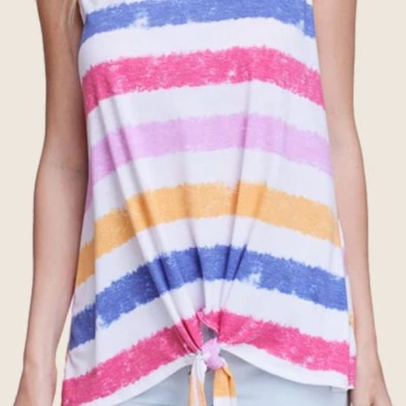 Tops - New IVORY MULTI STRIPE TIE HEM SLEEVELESS TANK TOP B18